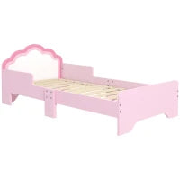 Letto per Bambini con Protezione Anticaduta e Rete Testiera a Forma di Nuvola, 143x74x55 cm, Rosa