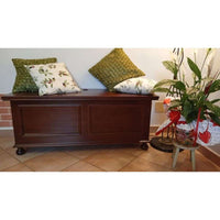 Cassapanca contenitore arte povera in legno massello e mdf con rifinitura in noce 120x44x51 H