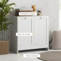 kleankin Mobile Portabiancheria con 2 Scomparti a Ribalta in Legno, 66x33x68cm, Bianco