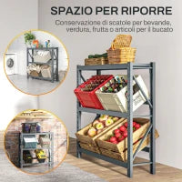 Scaffale per 6 Casse di Bevande Autoportante a 3 Livelli con Ripiani Regolabili, 110x30x110cm, Grigio