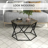 Tavolino da Salotto Moderno con Piano Effetto Marmo e Struttura in MDF e Acciaio, 81x70x51.2 cm, Nero