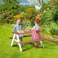 Tavolo da Picnic per Bambini con Panche in Legno Massiccio, Tavolo Bambini per il Giardino, 89 x 79 x 50 cm, Marrone e Bianco