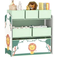 Scaffale per Cameretta a 3 Livelli con 6 Scatole Estraibili di Tessuto non Tessuto, 63x30x66 cm, Verde