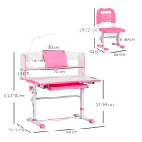 Banco Scuola per Bambini 6-12 Anni Regolabile con Luce LED, Leggio e Portapenne, in MDF, PP e Acciaio, Rosa