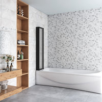 120x140 cm Sopravasca Parete Doccia per Vasca 5 Antine Pieghevoli a Libro Vetro Temperato Trasparente Da 4 mm Profilo Nero Opaco