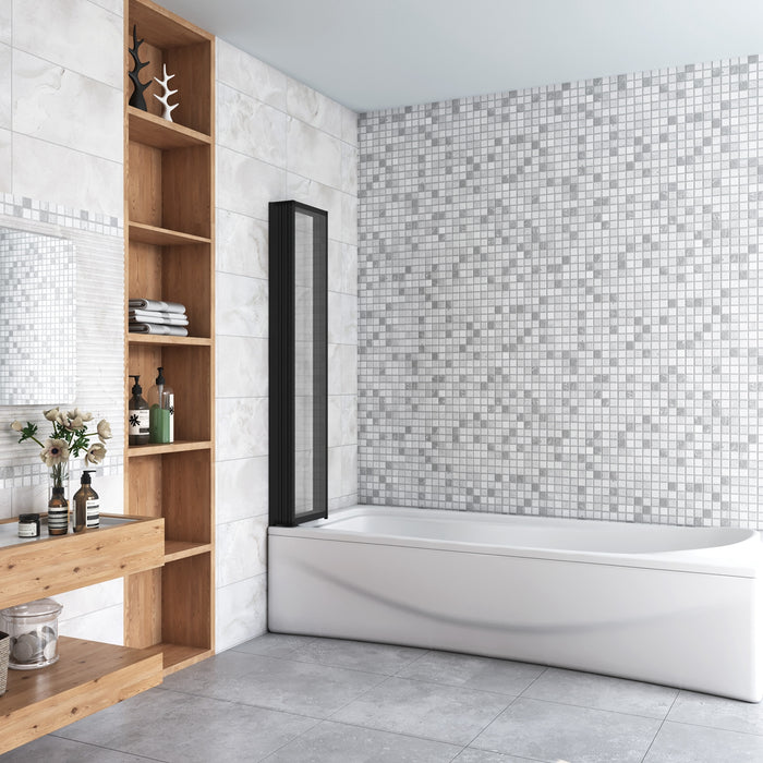 120x140 cm Sopravasca Parete Doccia per Vasca 5 Antine Pieghevoli a Libro Vetro Temperato Trasparente Da 4 mm Profilo Nero Opaco