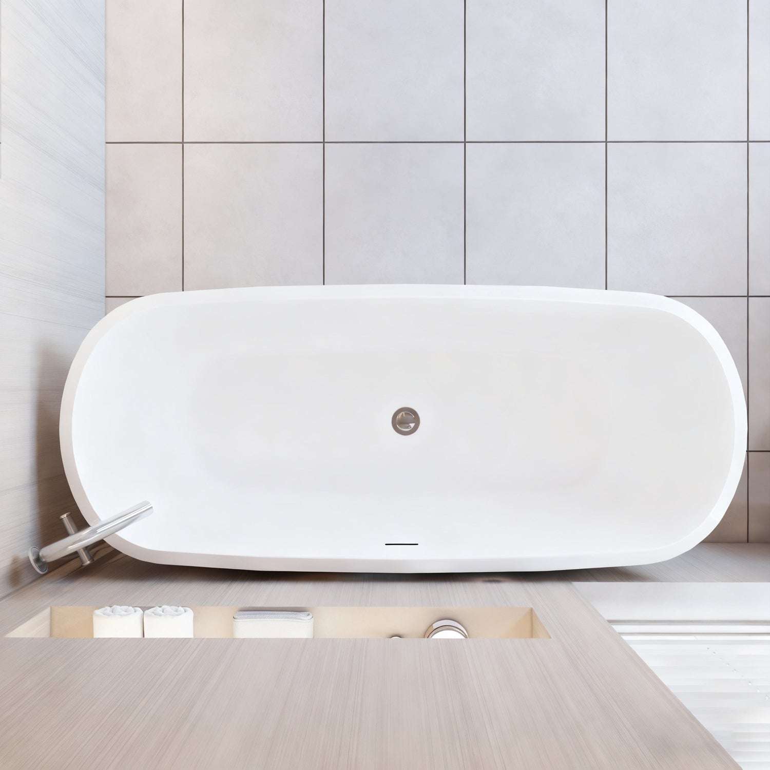 Vasca da Bagno a Isola Freestanding in Acrilico da 170x78x60 cm, Colore Nero, Forma Ovale