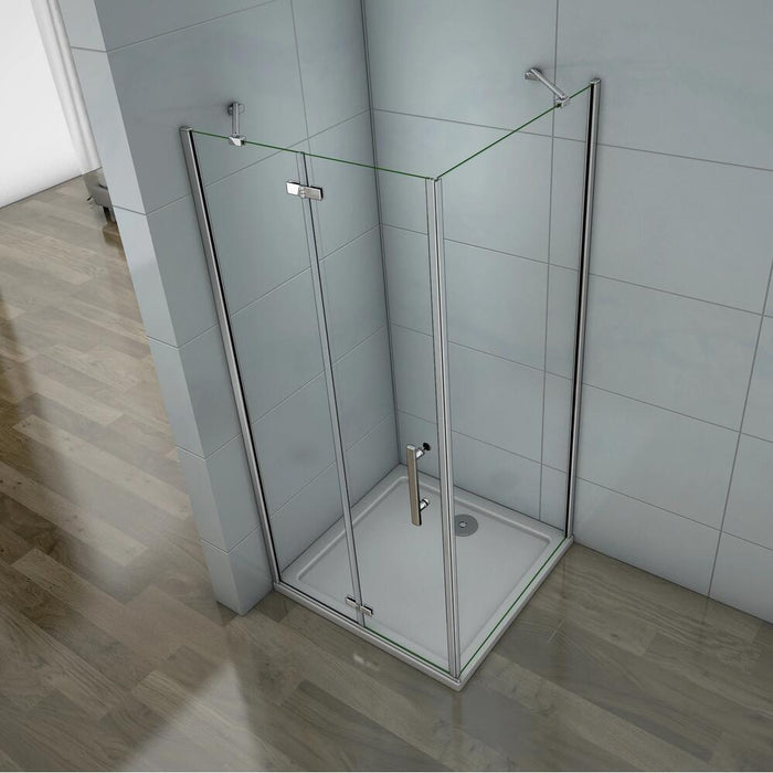 80x76x195 cm Box Doccia Angolare Porta Battente Più Parete Fissa Vetro 6 mm Temperato Anticalcare Trasparente Telaio Cromo Lucido