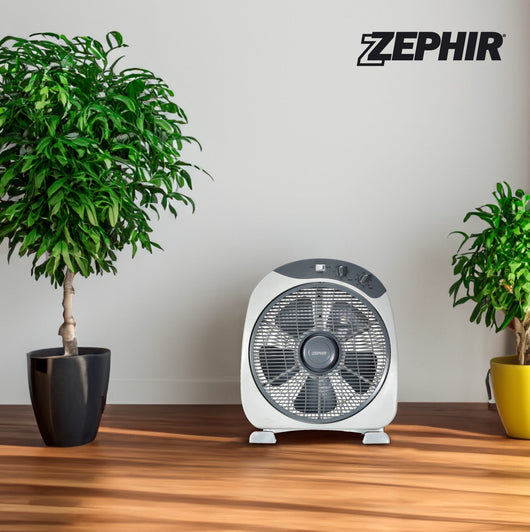 Zephir ventilatore a pavimento BOX FAN 30 cm 3 velocità timer criglia di sicurezza rotante maniglia 50W