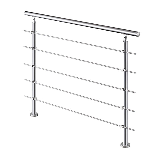 Balaustra Corrimano Ringhiera in acciaio inox spazzolato 180x106cm per interni ed esterni 5 barre trasversali