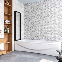 Sopravasca 90x140 cm Parete Doccia per Vasca 2 Antine Pieghevoli a Libro Vetro Temperato Trasparente Da 4 mm Profilo Nero Opaco