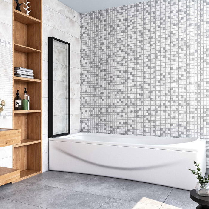 Sopravasca 90x140 cm Parete Doccia per Vasca 2 Antine Pieghevoli a Libro Vetro Temperato Trasparente Da 4 mm Profilo Nero Opaco