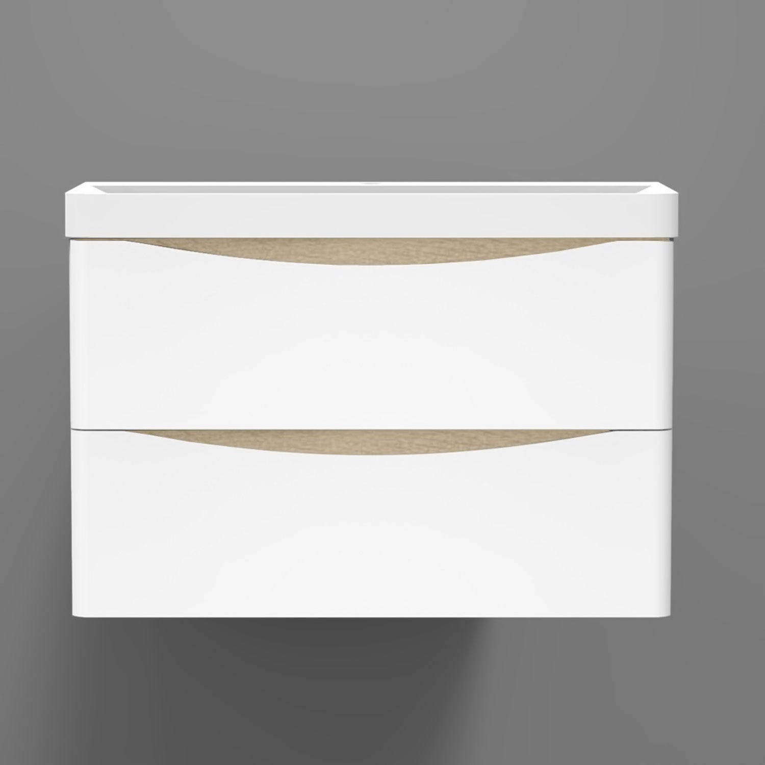 AICA Mobile da bagno, 80x50x39,5 cm, pannello in MDF, colore bianco + rovere, con lavabo bianco, da assemblare per l'uso