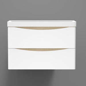 AICA Mobile da bagno, 80x50x39,5 cm, pannello in MDF, colore bianco + rovere, con lavabo bianco, da assemblare per l'uso