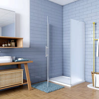 195cm Box Doccia Angolare Porta Battente con Parete Fissa 70x80cm in Vetro Satinato 6mm Anticalcare Irreversibile