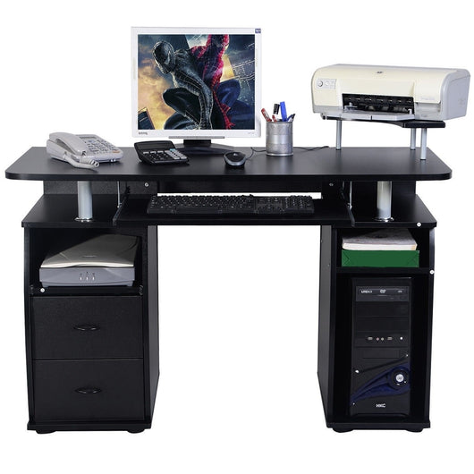 Scrivania per computer da ufficio con cassetti Tavolo porta pc in legno con supporto per tastiera 120x55x85cm Nero-Scrivanie