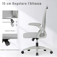 Sedia Ufficio Bracciolo Regolabile - RATTANTREE - con Supporto Lombare, Schienale Reclinabile 105°, Grigio