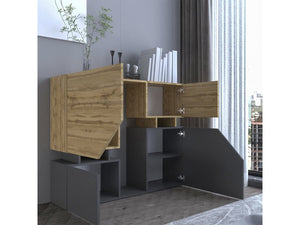 Credenza Alta 120x35x100cm Grigio e Marrone Moderno Push-to-Open Habitat et Jardin