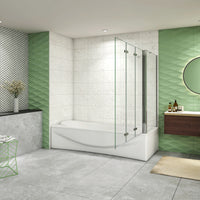 H.140 cm Parete Doccia Per Vasca con Lato Fisso 130x60 cm 3 Ante Movibili Pieghevoli a Libro in Vetro Temperato 6 mm Trasparente Anticalcare Telaio Cromo Lucido