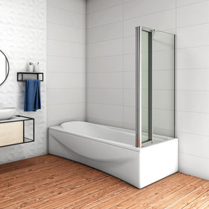 100x140cm Parete Doccia Sopravasca Angolare 4 Ante Pieghevoli Vetro 4 mm con Parete Laterale 80cm Vetro Temperato 6 mm Trasparente Telai Cromi Lucidi