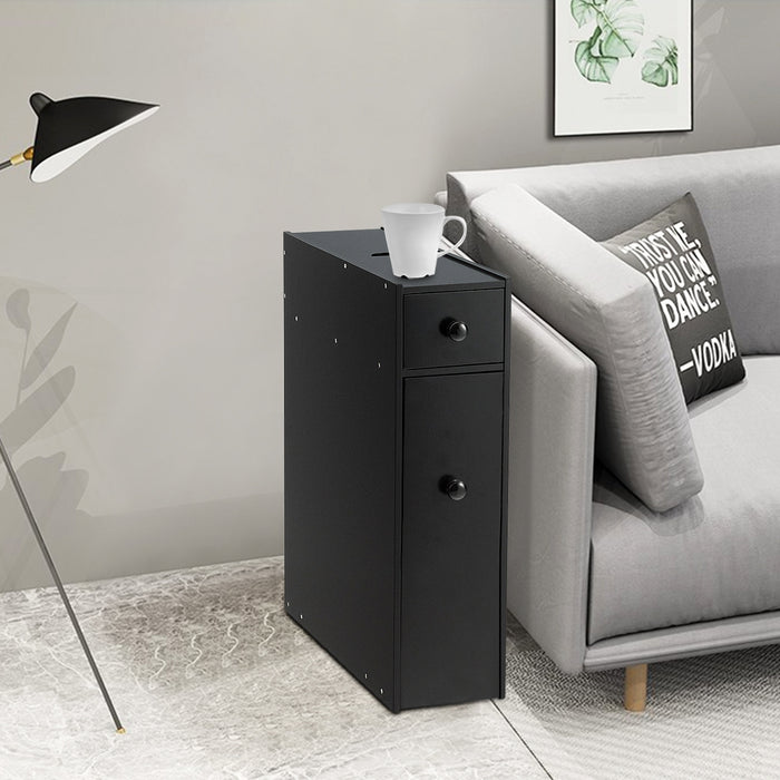 Armadio sottile di stoccaggio per gabinetto, Armadietto laterale da bagno multiuso in legno 48x16x58cm Nero-Armadietti da bagno