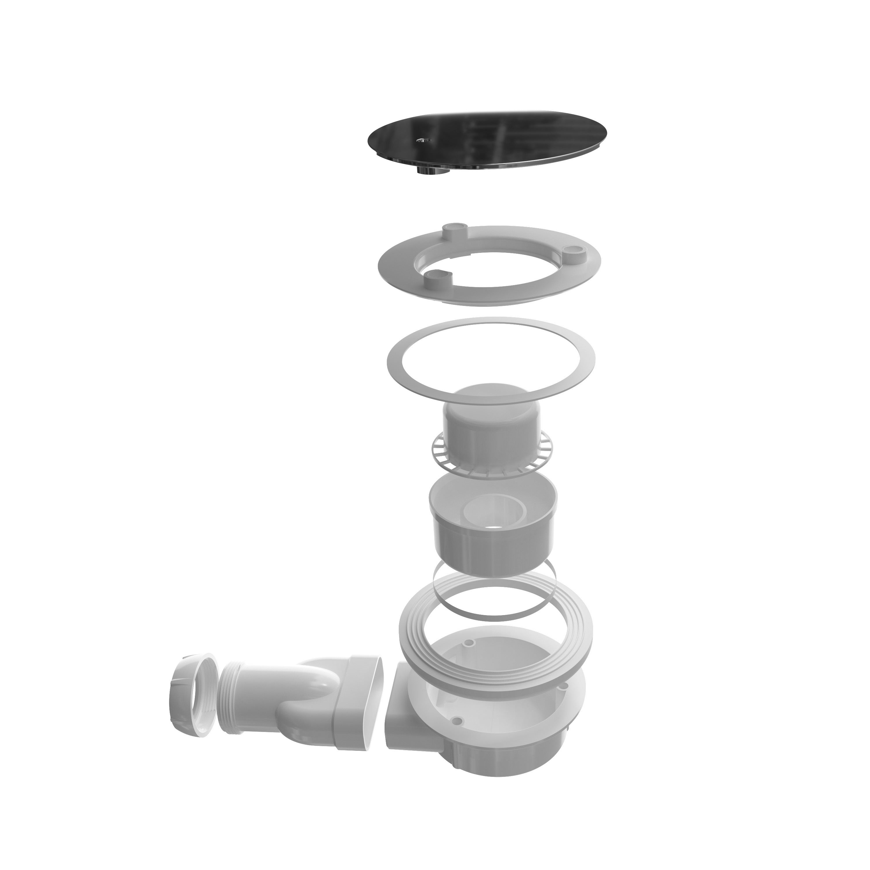 Piletta doccia bianco extra sottile per piatti doccia diametro 90 mm coperchio in ABS cromato, tubo flessbile da 300-1000mm