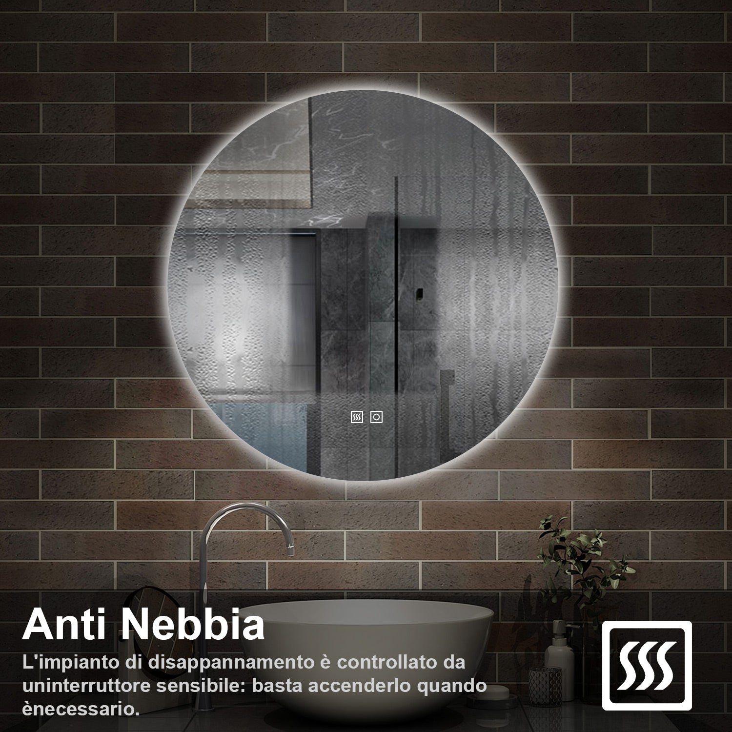 70 x 70 cm,AICA Specchio da Bagno LED con Luce, 3 Colori Regolabili,memoria, antiappannamento,CRI>90,autospegnimento