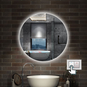 Specchio bagno Rotondo 60 cm con led. Dimmerabile + Touch Control + Bordo non sabbiato + IP44