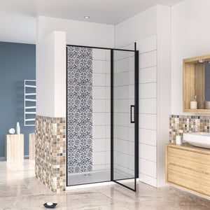 80x185 cm Box Doccia per Nicchia Porta Battente Verso Esterno in Vetro Temperato Trasparente Anticalcare 6 mm Profilo Nero Opaco