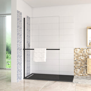 Mensola Doccia per Parete Doccia Walk in 120 cm Alluminio Nero Opaco Porta-asciugamani Adattabile Vetro da 8 mm