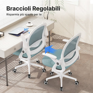 Sedia Ufficio con Supporto Lombare - RATTANTREE - Sedia Ufficio da Scrivania ergonomica Braccioli 90° Regolabile - Blu