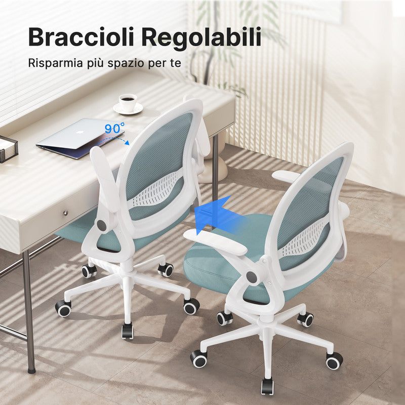Sedia Ufficio con Supporto Lombare - RATTANTREE - Sedia Ufficio da Scrivania ergonomica Braccioli 90° Regolabile - Blu