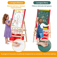 Cavalletto per bambini 3 in 1 in legno con accessori completi, 39x59cm Lavagna e lavagna bianca double face-Cavalletti e lavagne bambini