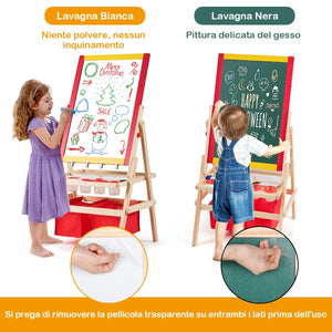 Cavalletto per bambini 3 in 1 in legno con accessori completi, 39x59cm Lavagna e lavagna bianca double face-Cavalletti e lavagne bambini