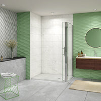 185 cm Box Doccia Walk In  Parete Fissa 80 cm + Porta Pieghevole 73 cm Vetro da 6 mm Temperato Anticalcare Barra Stabilizzatrice 45 cm Cromo Lucido
