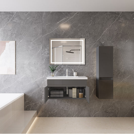 Mobile bagno sospeso con lavabo da incasso 79 cm,bianco, 2 ante.