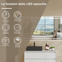 AICA Specchio Da Bagno Rettangolare Da 120x80cm con LED, Antiappannamento, 3 Temperature Colore
