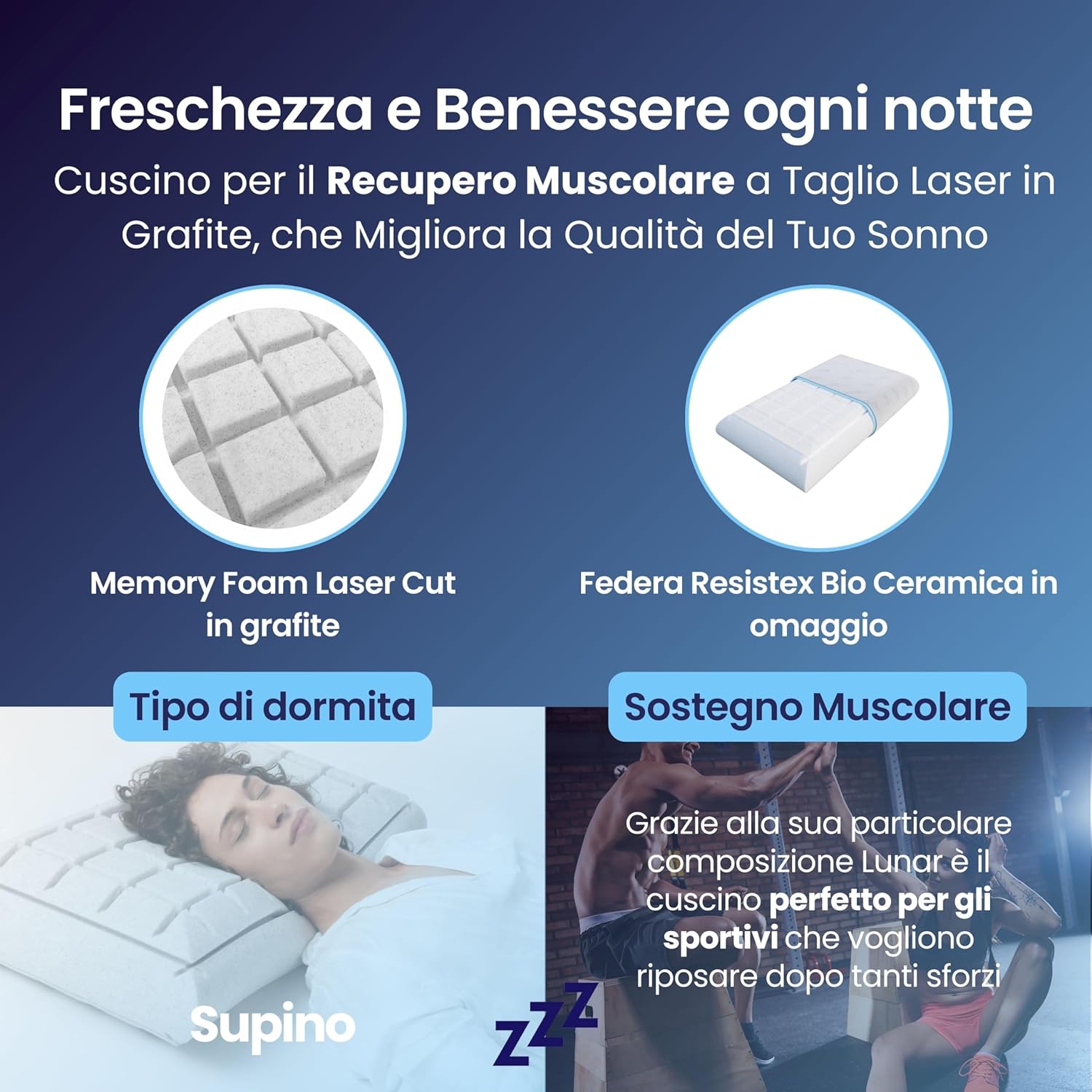 Coppia | Cuscino per recupero muscolare a taglio laser in grafite - Lunar - 72x42x16cm