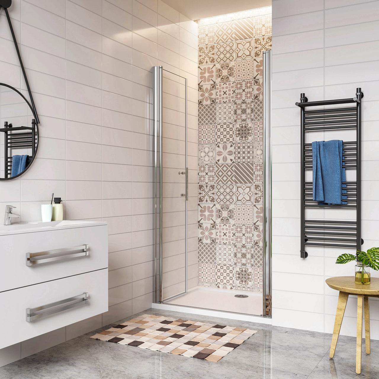 80x195cm Porta Doccia Per Nicchia Doppie Ante Battenti Saloon In Vetro 6mm Temperato Trasparente Anticalcare