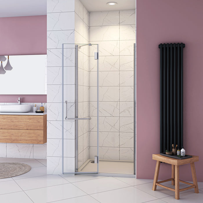 100x190 cm Porta Doccia Per Nicchia Apertura Battente in Vetro 8 mm Temperato Trasparente Anticalcare e Maniglione Porta Asciugamani Barra Stabilizzatrice