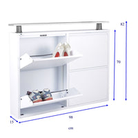 Scarpiera Slim a 4 ante | Orizzontale| BIANCA | con utile ripiano d’appoggio |15x98x70 cm | 8/12 PAIA di scarpe |montate