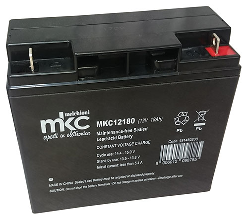 MKC Batteria ermetica VRLA AGM al piombo ricaricabile 12V 18Ah terminale t3 491460208 167.50 X 181.50 X 77 mm luci emergenza segnaletica sicurezza sistemi di allarme UPS guruppi di continuità veicoli per bambini