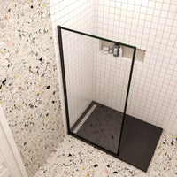 Walk In Parete Per Doccia Vetro Temperato 8 mm Anticalcare 80x200cm con Bordo Nero Serigrafato