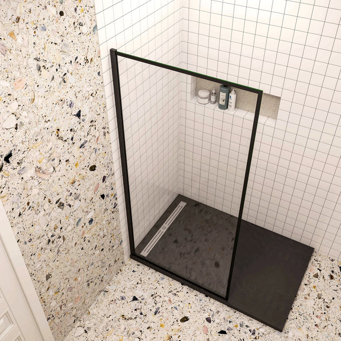 Walk In Parete Per Doccia Vetro Temperato 8 mm Anticalcare 80x200cm con Bordo Nero Serigrafato