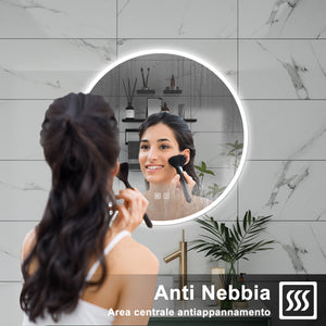 AICA Specchio da bagno 80 x 80 cm, 3 colori, antiappannamento, dimmerabile, interruttore touch, Funzione Memoria