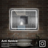 80 x 60 cm,AICA Specchio da Bagno LED con Luce, memoria, antiappannamento,CRI>90,autospegnimento,interruttore touch