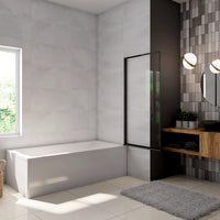 Parete Vasca Doccia 70xh.140cm Sopravasca Anta Girevole in Vetro Temperato 4 mm Trasparente con Bordo Nero Serigrafato