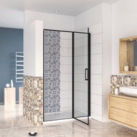 90x185 cm Box Doccia per Nicchia Porta Battente Verso Esterno in Vetro Temperato Trasparente Anticalcare 6 mm Profilo Nero Opaco