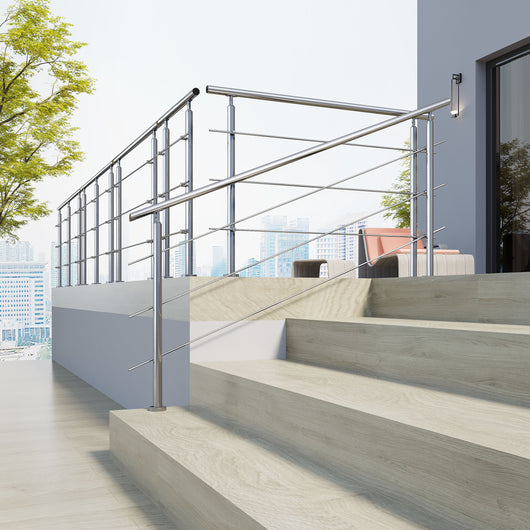 Ringhiera Balaustra Corrimano in acciaio inox 304 spazzolato 180x106cm per interni ed esterni 3 barre trasversali