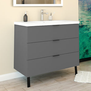 Mobile Bagno Appoggio 99 cm con 3 Cassetti, Lavabo da Incasso, Nero